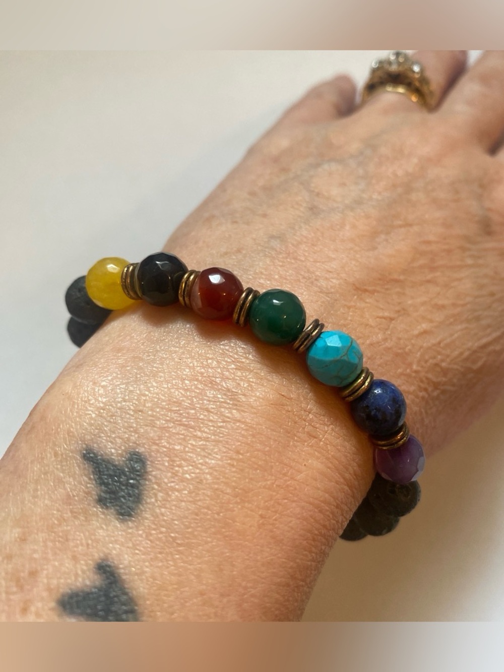 Multicolor Beaded Chakra Bracelet with Gold Accent